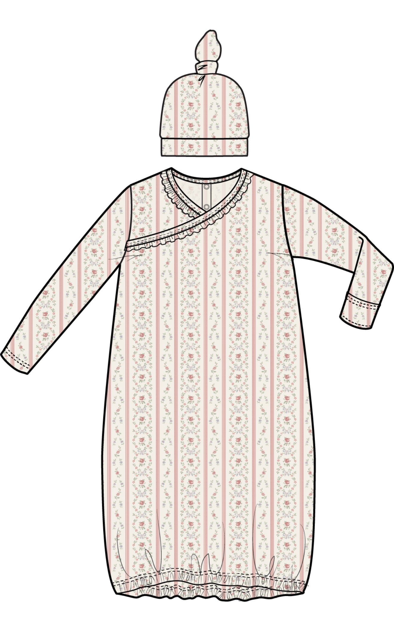 Angel Dear | Marnie Rosebud Stripe Kimono Gown + Hat Set