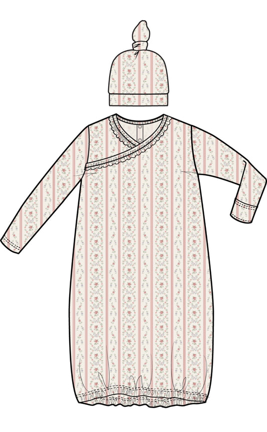Angel Dear | Marnie Rosebud Stripe Kimono Gown + Hat Set
