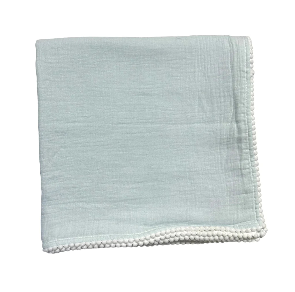 A Soft Idea - Muslin Swaddle Blanket PomPom Edge