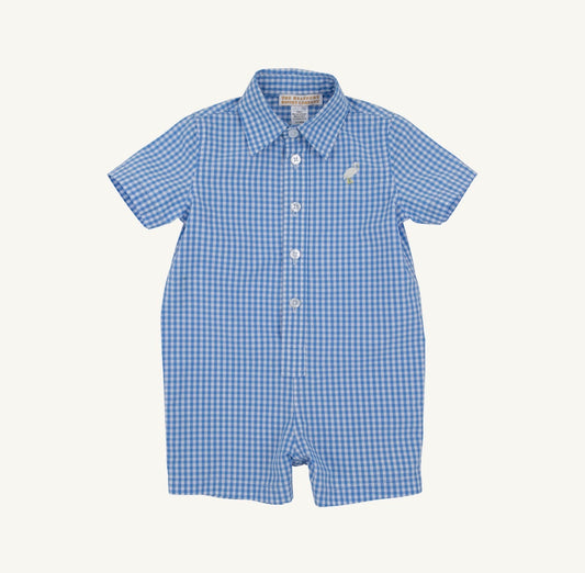 TBBC | Sir Proper's Romper - Sunrise Blvd Blue Mini Gingham