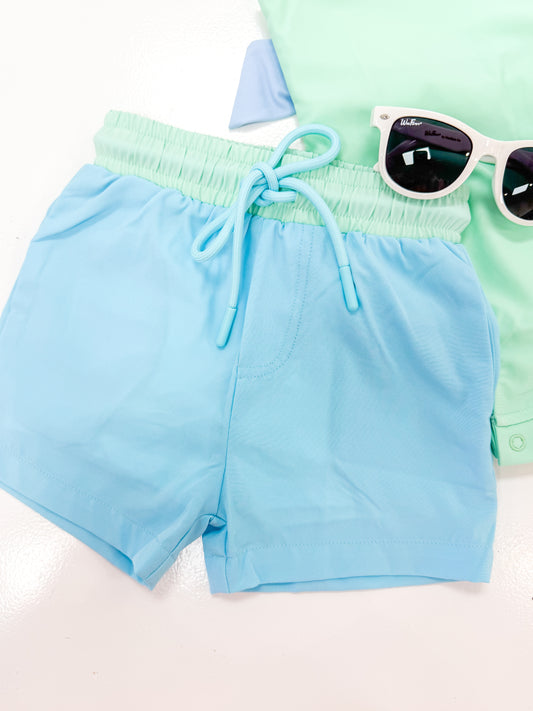 Lulu Bebe | Green/Blue Swim Trunks