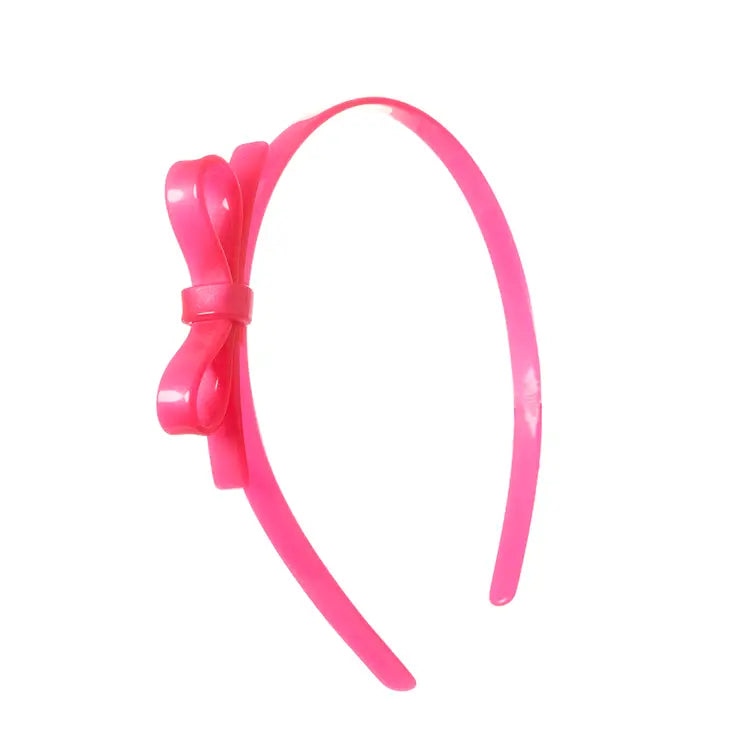 Lilies & Roses - Thin Bow Neon Pink Headband