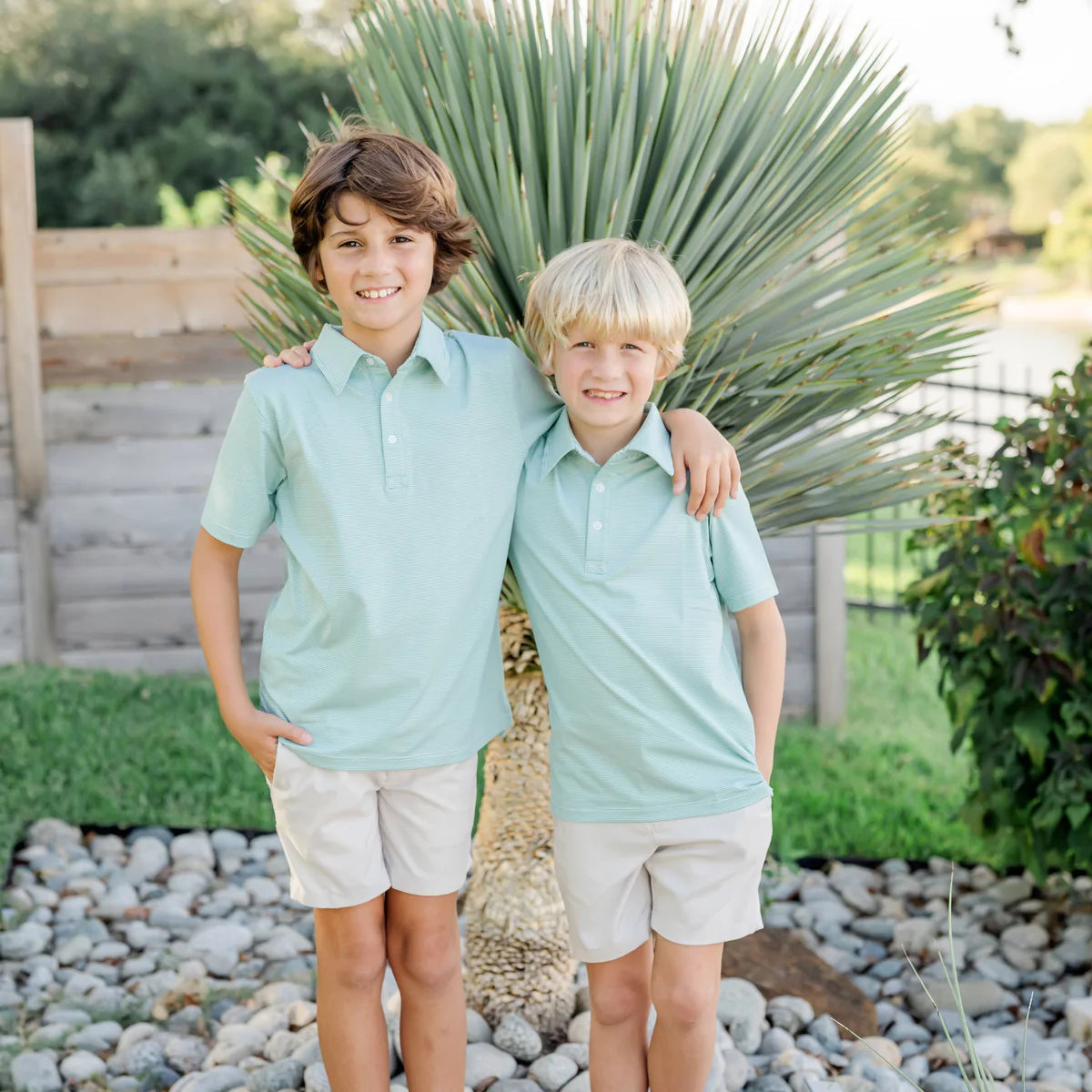 Lila & Hayes | Will Boys' Performance Polo - Green Stripes