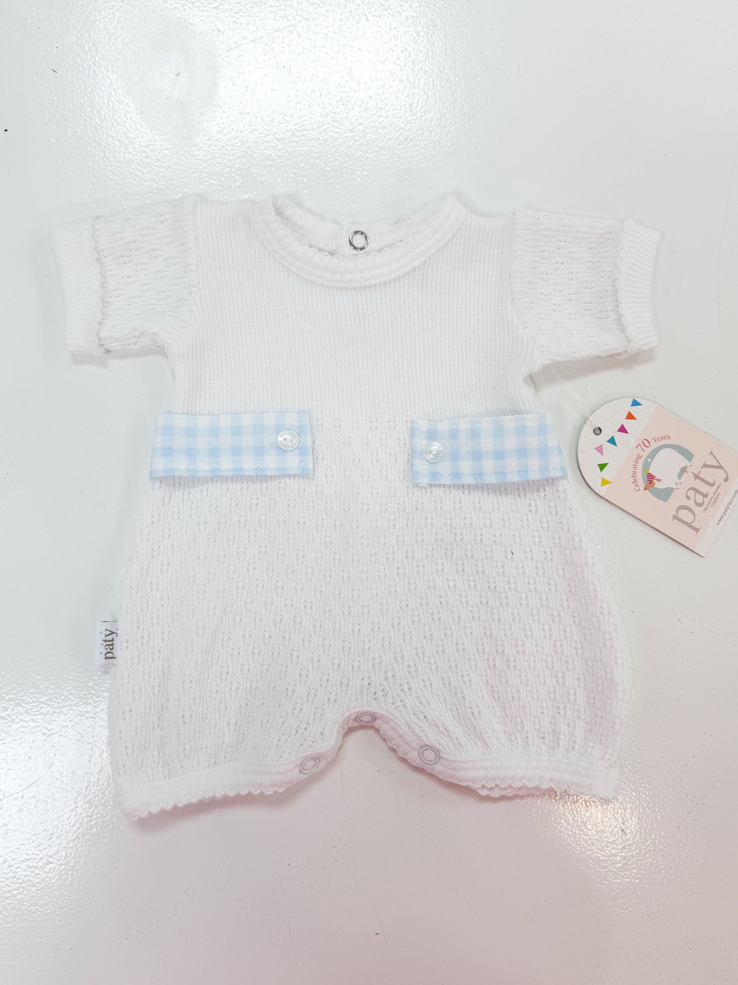 Paty | White Bubble Blue Gingham Side Tabs