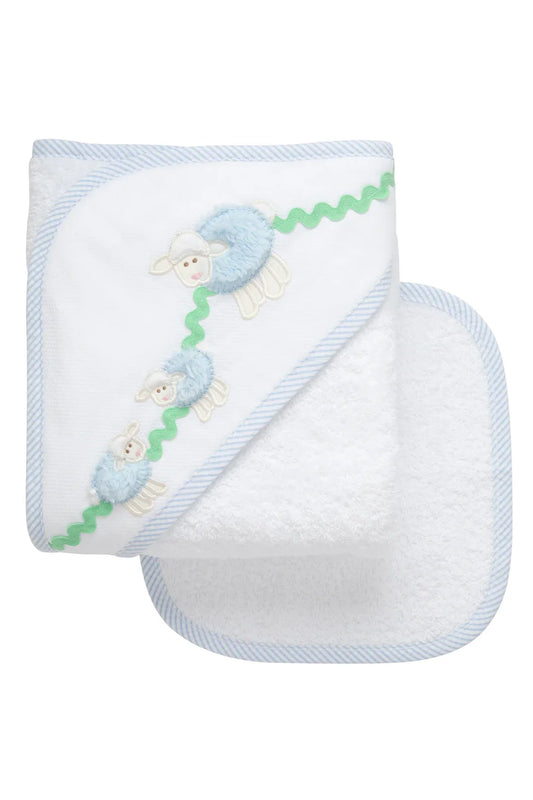 3Marthas | Blue Lamb Hooded Towel & Washcloth Set
