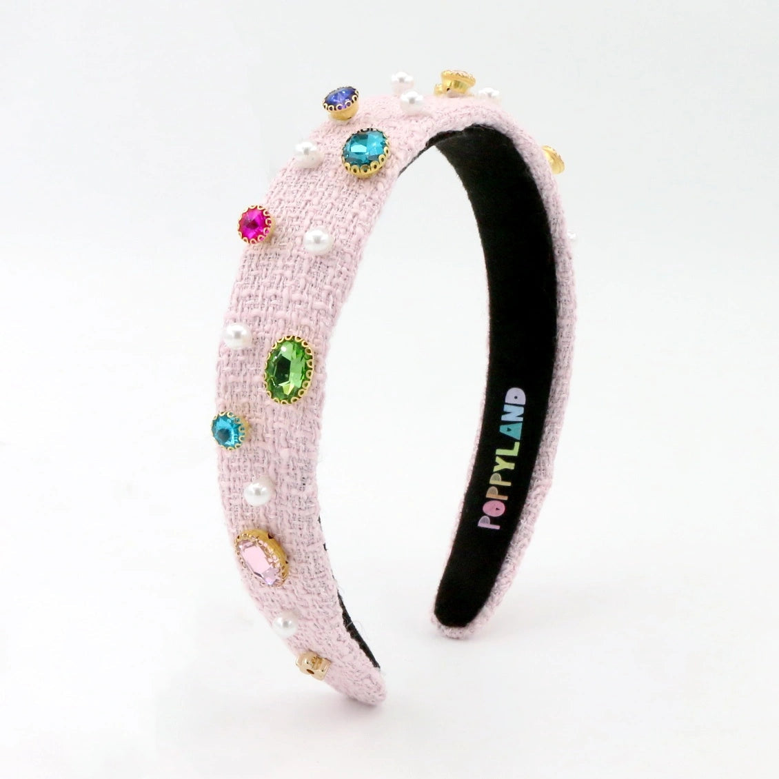 Poppyland | Tweed Bejeweled Headband - Pink