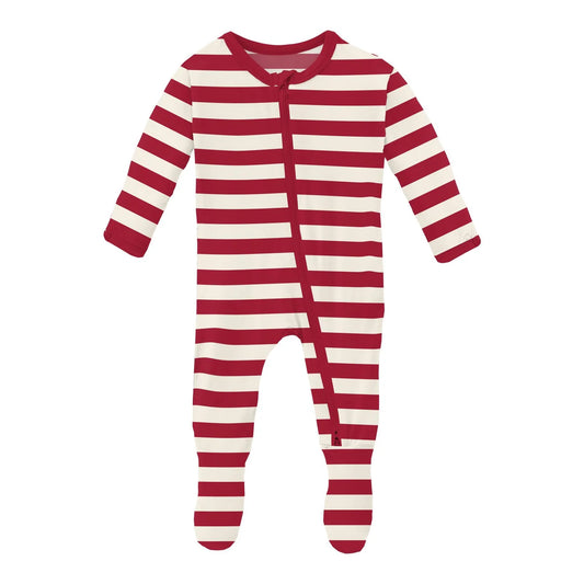 Kickee | Classic Candy Cane Stripe 2-Way Zipper Footie