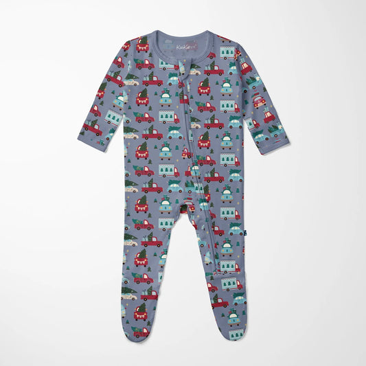 Kickee | Moonlight Christmas Cars & Trucks 2-Way Zipper Footie