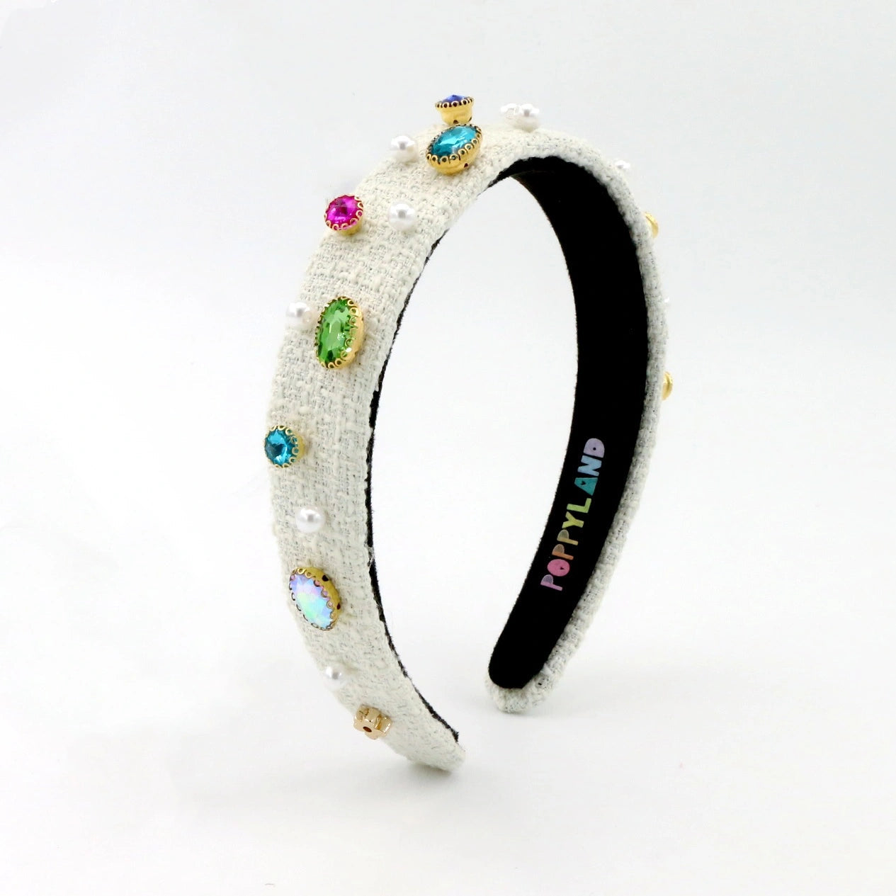 Poppyland | Tweed Bejeweled Headband - Ivory