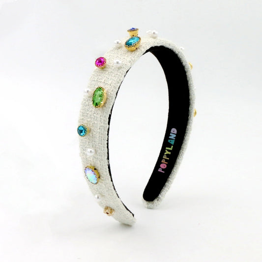 Poppyland | Tweed Bejeweled Headband - Ivory