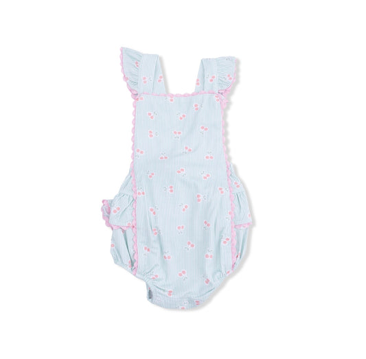 Angel Dear | Tiny Cherry Stripe Ruffle Sunsuit