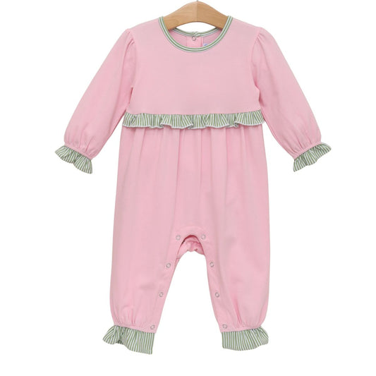 Trotter Street | Mila Romper - Green Stripe/Light Pink