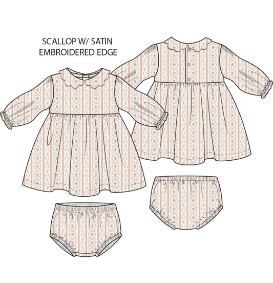 Angel Dear | Marnie Rosebud Stripe Petal Collar Dress + Bloomer Set