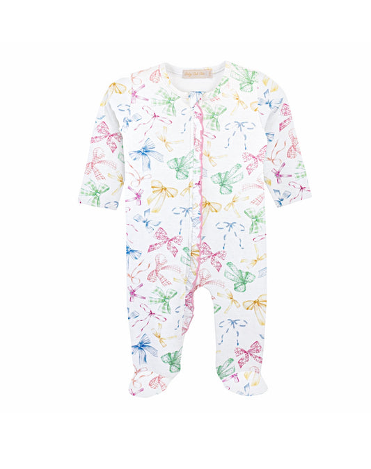 Baby Club Chic | Confetti Bows Zipper Ruffle Footie
