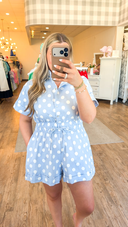 Quinn Blue Polka Dot Romper