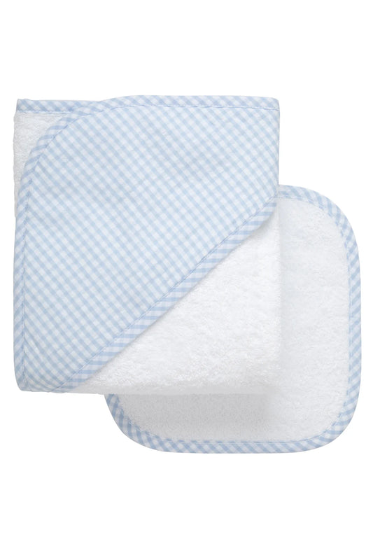 3Marthas | Big Blue Checked Hooded Towel & Washcloth Set