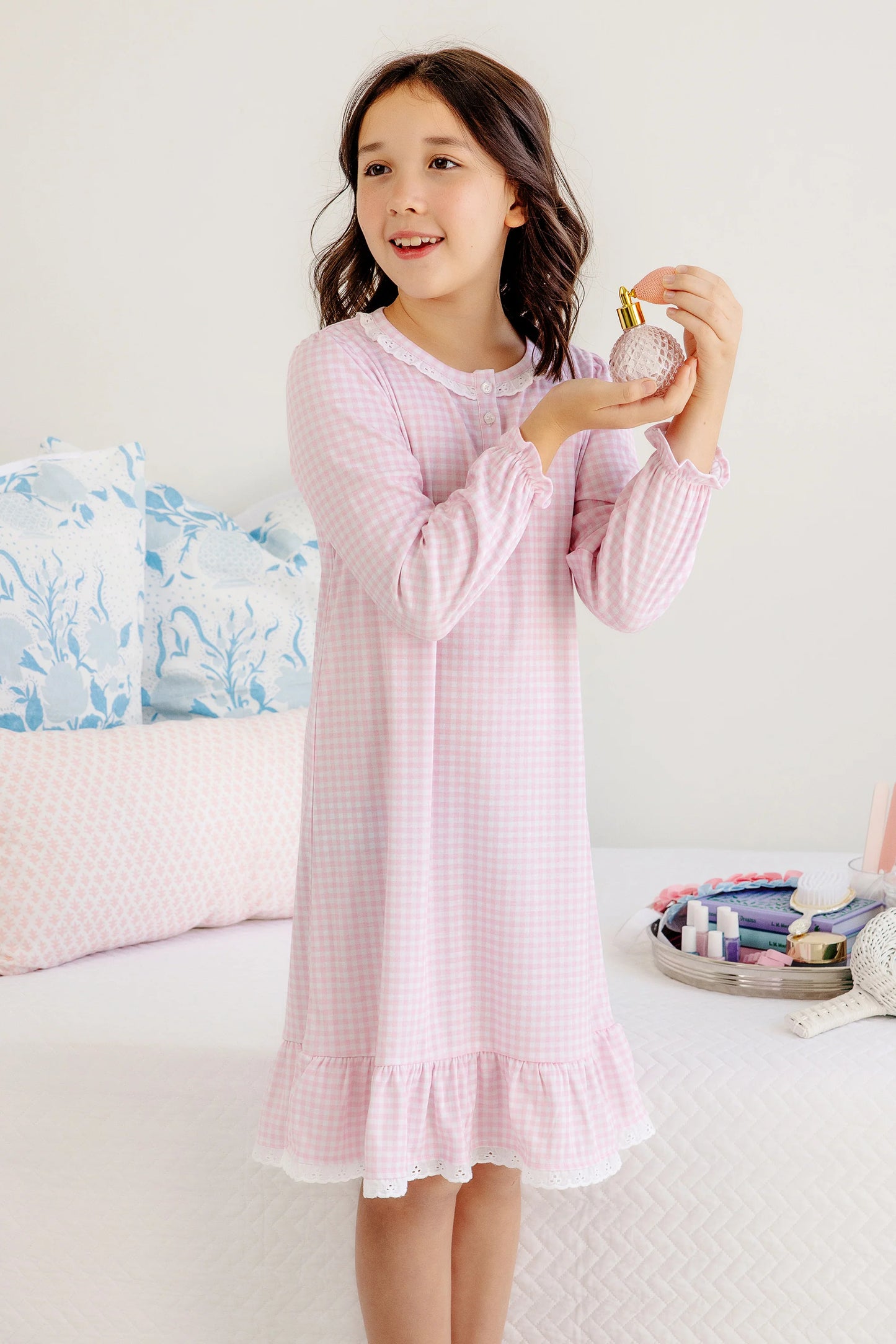 TBBC - Marnie Morning Gown LS Palm Beach Pink Gingham