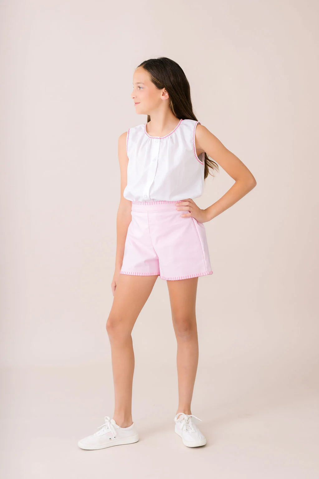 SET Proper | Bethany Blouse - Sterling White/Hot Pink