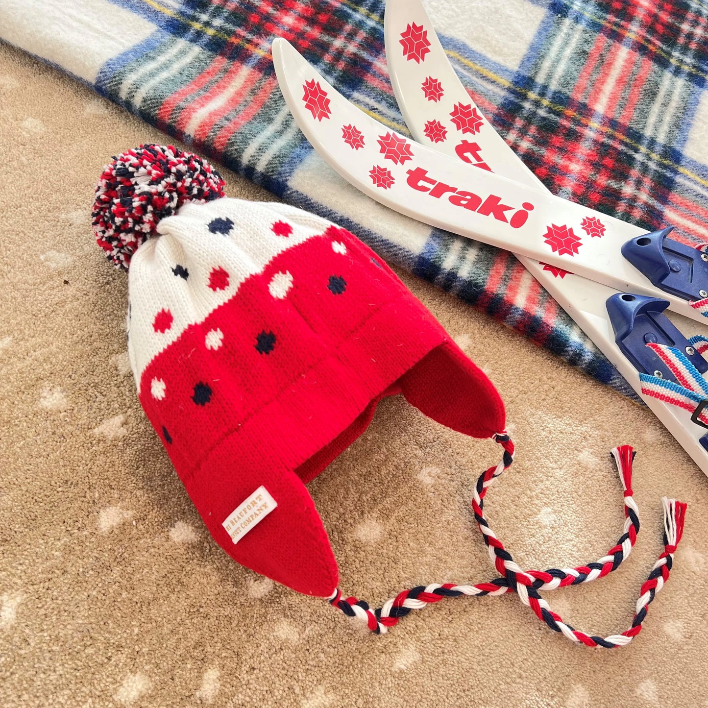 TBBC - Parrish Pom Pom Hat Palmetto Pearl/Nantucket Navy/Richmond Red Dots