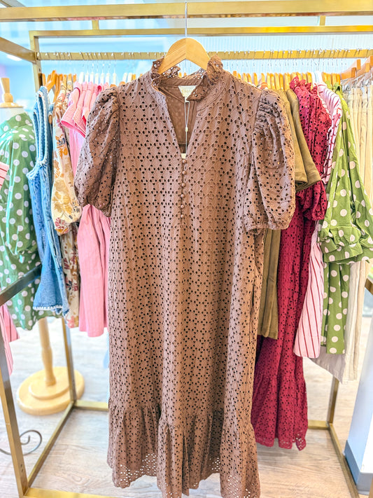 Olivia Brown Eyelet Dress