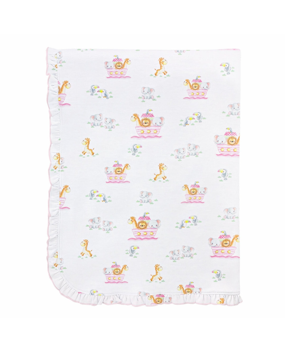 Baby Club Chic | Noah's Ark Pink Ruffle Receiving Blanket