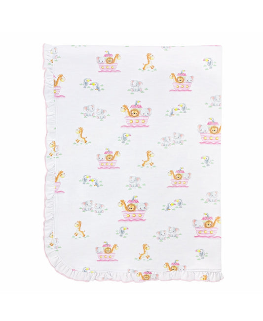 Baby Club Chic | Noah's Ark Pink Ruffle Receiving Blanket