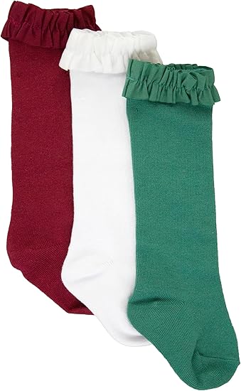 RuffleButts - Cherry/White/Fir Green 3 Pack Knee Highs