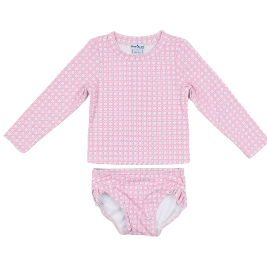 Blue Quail | Pink Cane Lattice Girls' Swimsuit