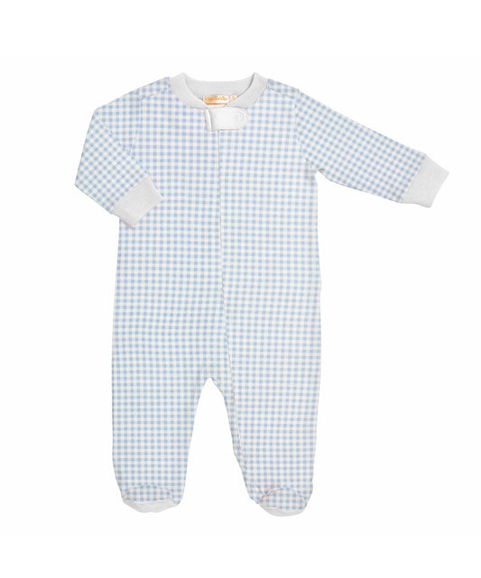 Baby Club Chic | Light Blue Mini Checks Zipped Footie