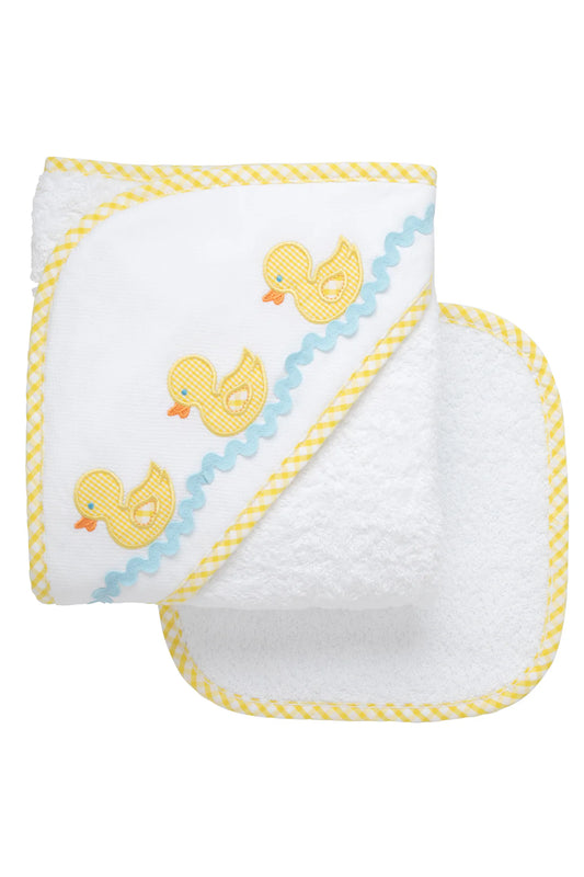 3Marthas | Duck Applique Hooded Towel & Washcloth Set