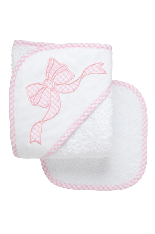 3Marthas | Pink Bow Baby Hooded Towel & Washcloth Set