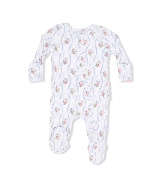 Angel Dear | Heirloom Rose Stripe 2-Way Zipper Ruffle Footie