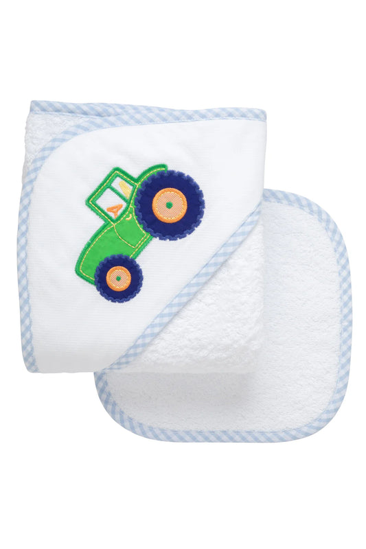 3Marthas | Tractor Applique Hooded Towel & Washcloth Set
