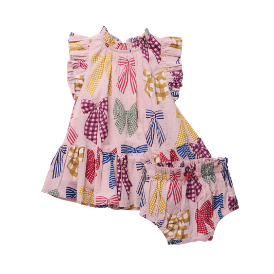 Pink Chicken | Baby Girls Harper Dress Set - Patterned Bows