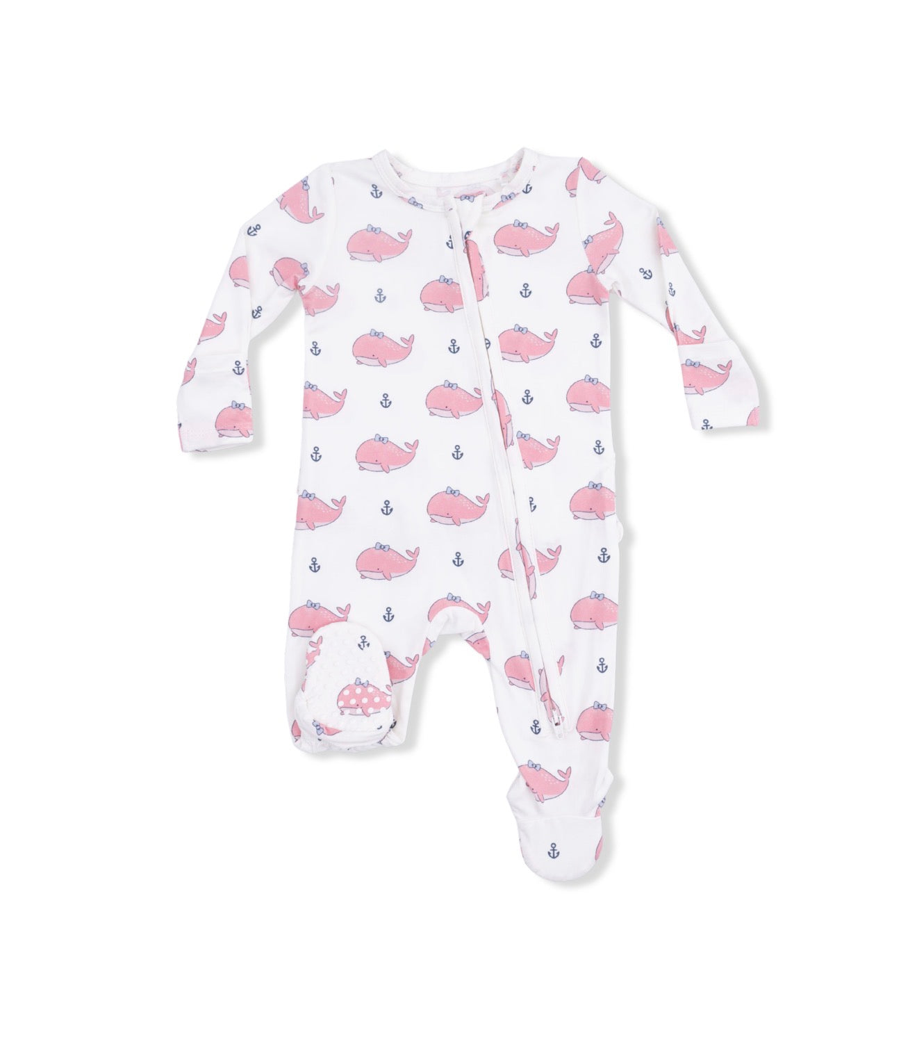 Angel Dear | Bubbly Whale with Bow Pink 2-Way Zipper Ruffle Footie