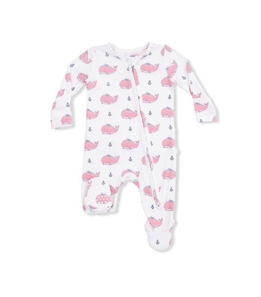 Angel Dear | Bubbly Whale with Bow Pink 2-Way Zipper Ruffle Footie