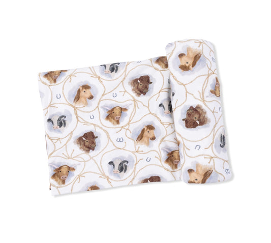 Angel Dear | Farm Animals Rope Cameos Swaddle Blanket