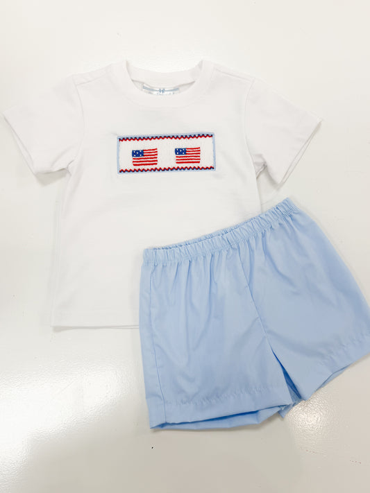 City Beautiful | Smocked Flag Boy Short Set