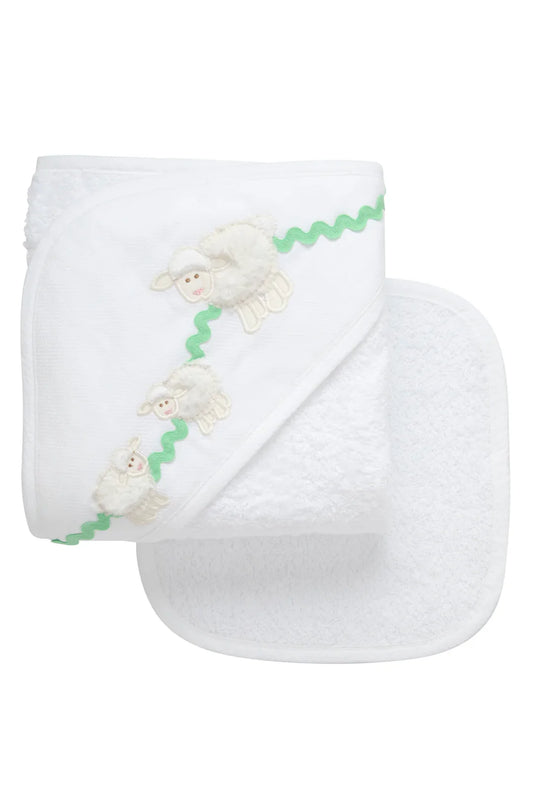 3Marthas | White Lamb Hooded Towel & Washcloth Set
