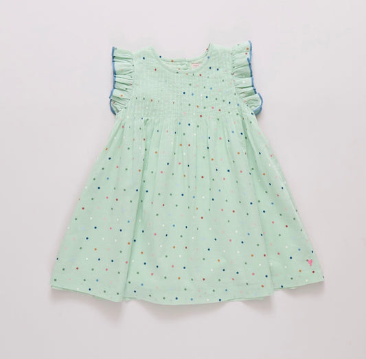 Pink Chicken | Girls Jaipur Dress - Pastel Green Polka Dot