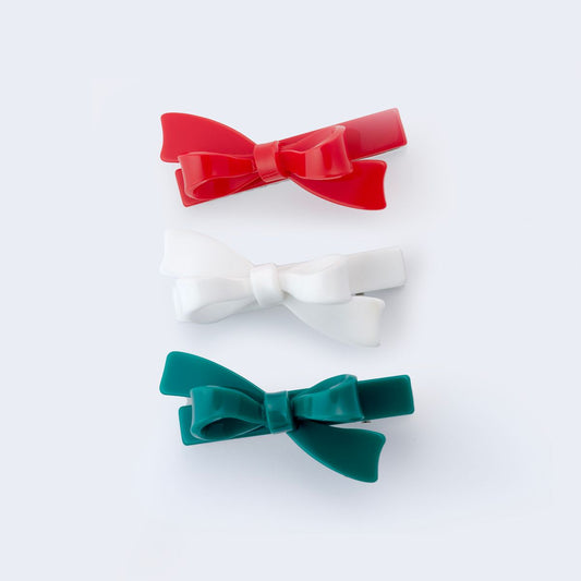 Lilies & Roses - Red, Green, White Bow Hair Clips