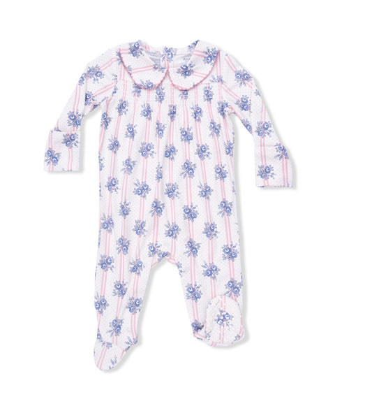 Angel Dear | Stripe Dot Roses Smocked Peter Pan Snap Footie
