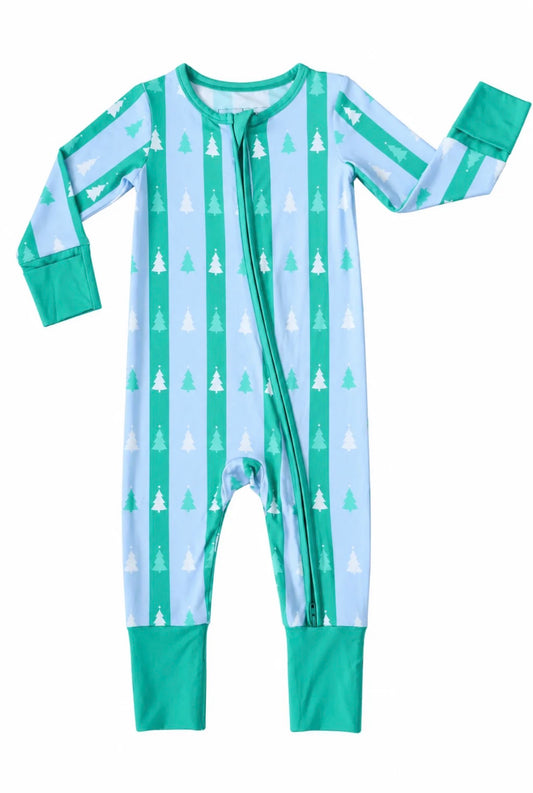 Hollis Baker | Blue & Green Tree Stripes Romper