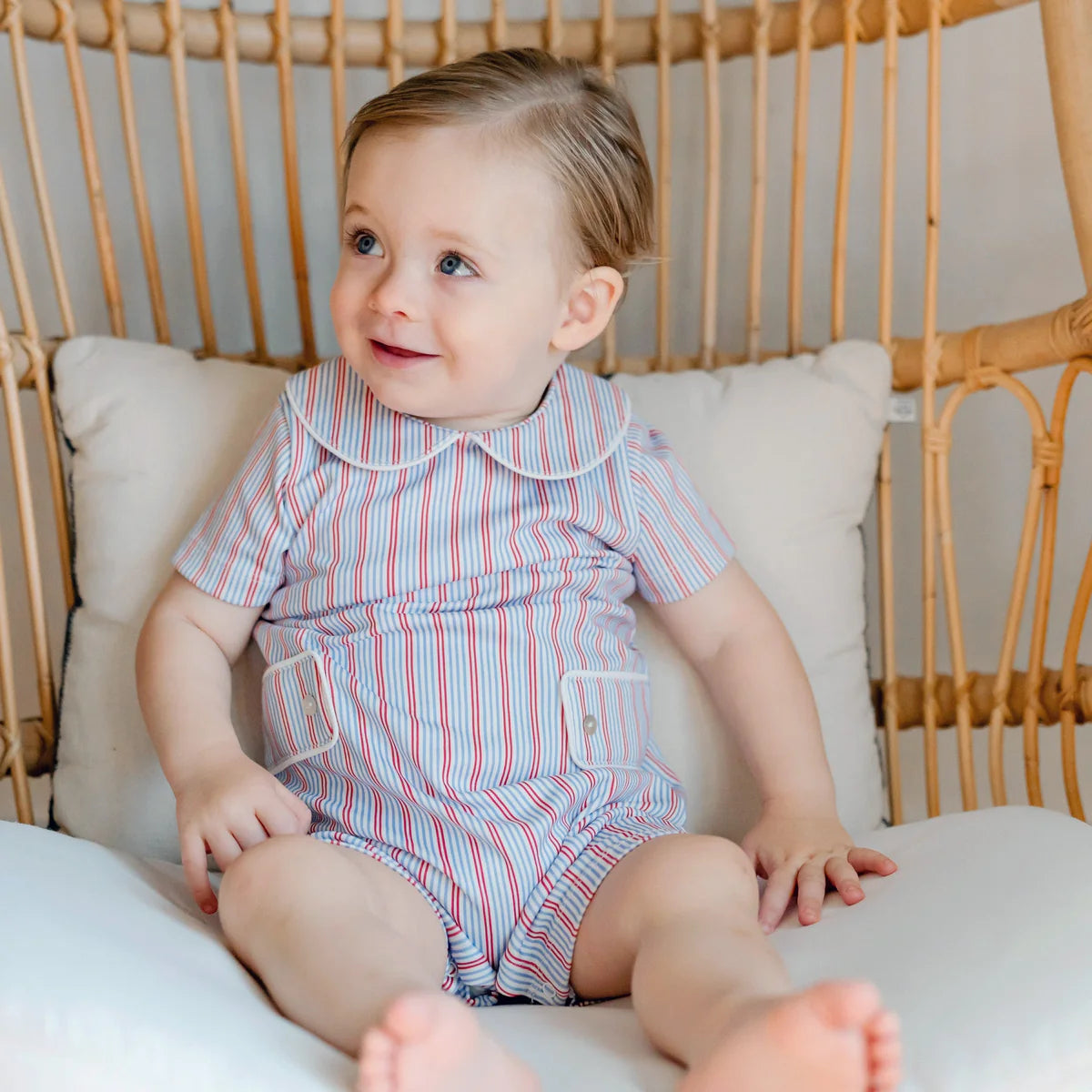 Lila & Hayes | Henry Boys' Pima Cotton Shortall - Liberty Stripe