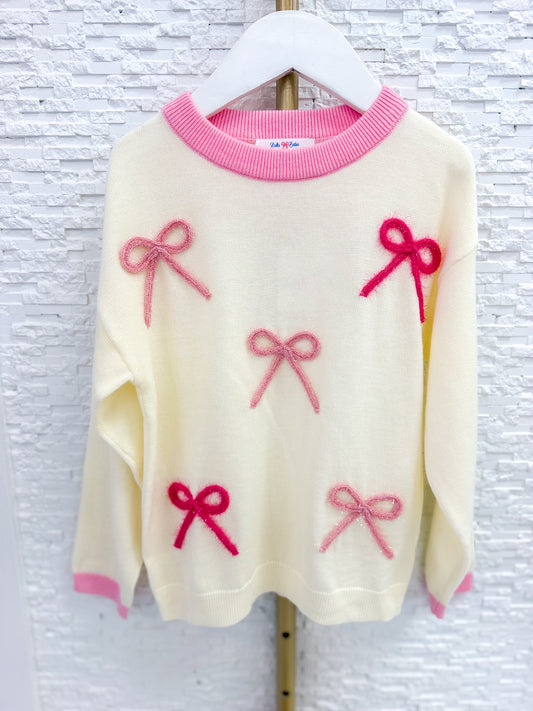 Lulu Bebe | Cream Pink Bow Sweater