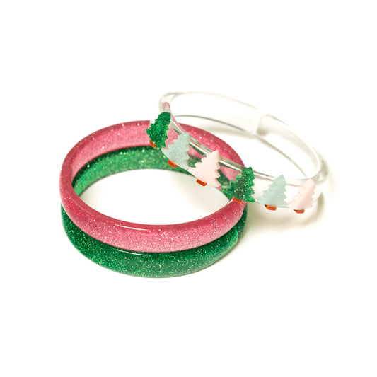 Lilies & Roses - Multi Christmas Tree Glitter Pink/Green Bangles