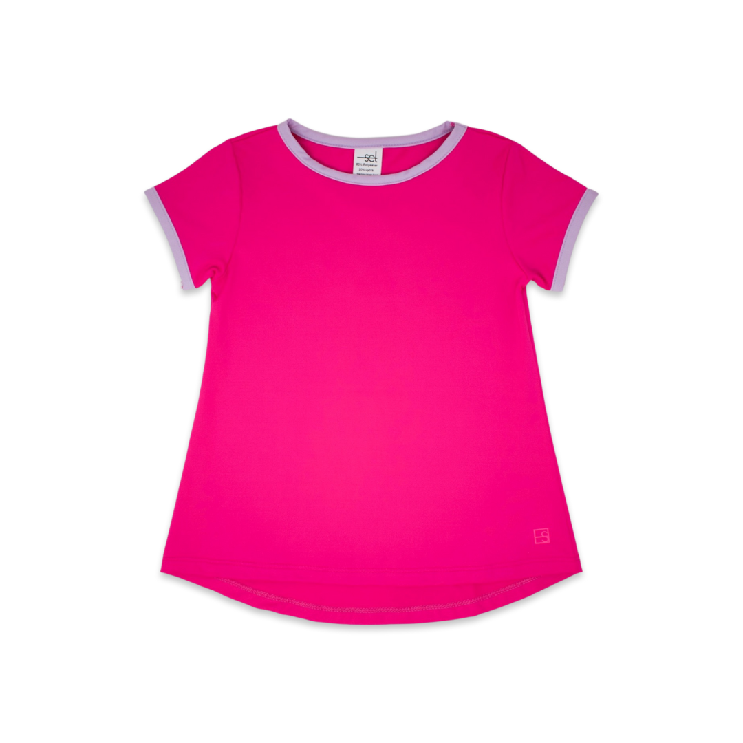 SET Athleisure - Bridget Basic Tee Hot Pink/Lavender Trim