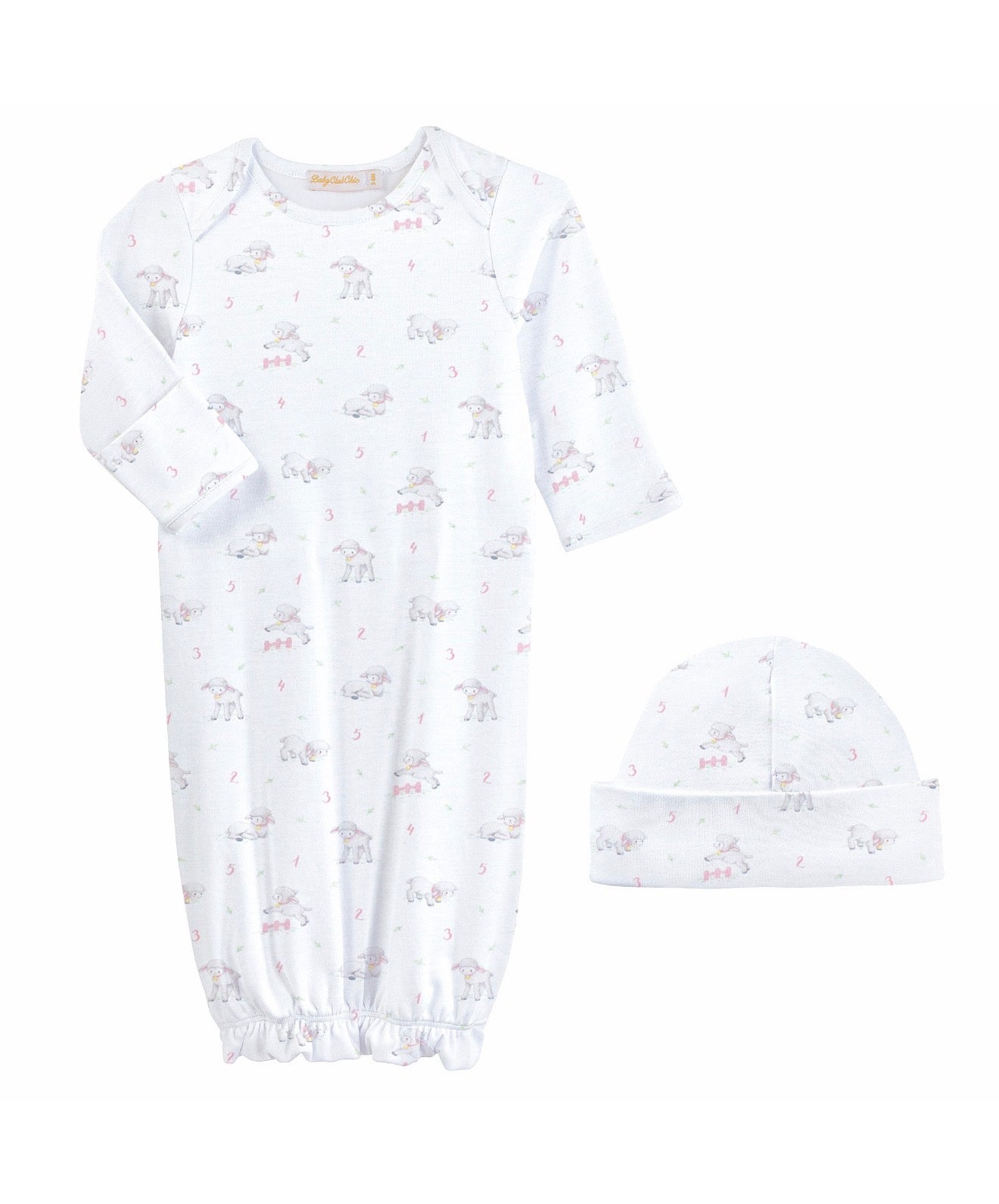 Baby Club Chic | Tiny Baby Sheep Pink Gown & Hat Set