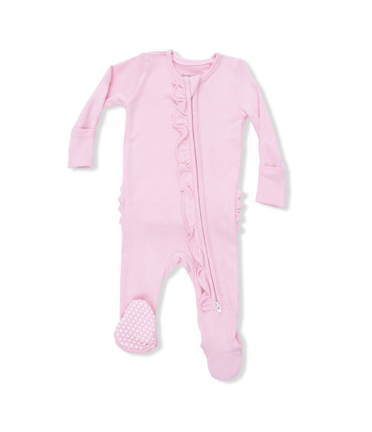 Angel Dear | Solid Romance Rose Rib 2-Way Zipper Ruffle Footie