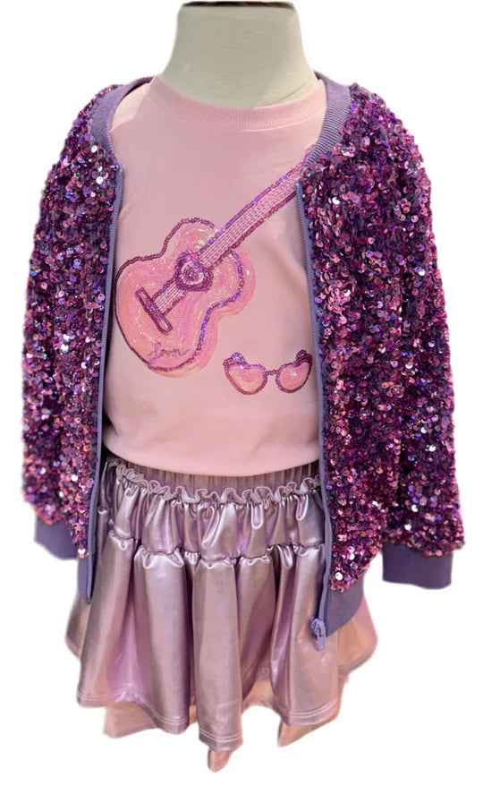 Lulu Bebe - Guitar Sequin Puff Sleeve Top